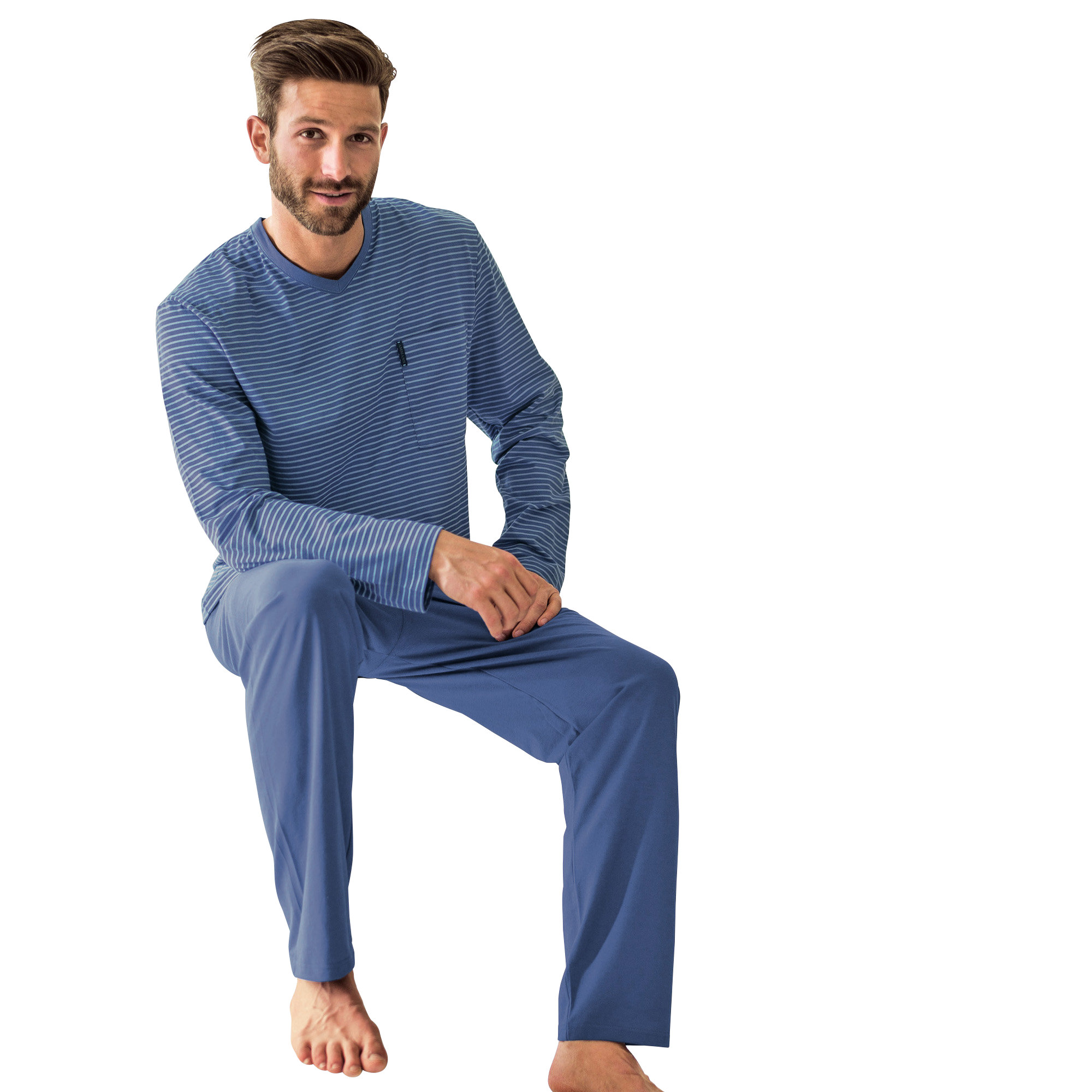 7830 blau oder rot gestreift Ammann Schlafanzug Pyjama Langarm Art