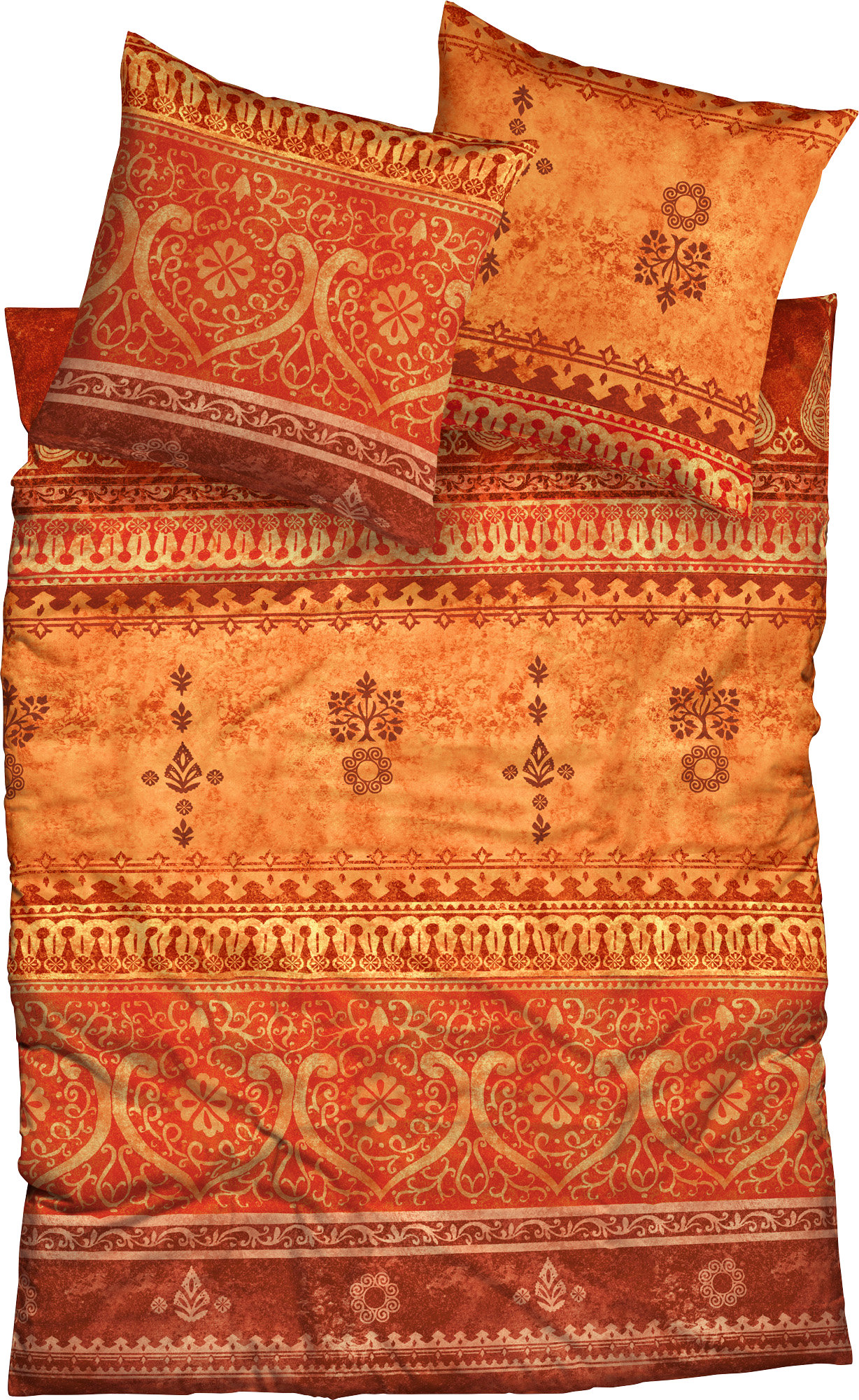 Casatex Bettwäsche Indi Orange Rot Ornamente Mandala Muster Orientalisch Satin 